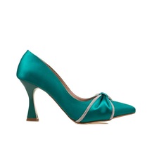 M2s Yeşil Taşlı Saten Lagertha Kadın Klasik Ayakkabı Yeşil