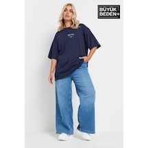 Superlife Kadın Büyük Beden Milano İtalia Baskılı 3xl-6xl Bisiklet Yaka Tshırt Spr25btsk510-09 Lacivert