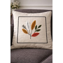 Punch Panç Nakışlı İşlemeli Kırlent Kılıfı 43x43cm Dekoratif Gündelik Kırlent Kılıfı - 1 Adet Çerçeve Çiçek