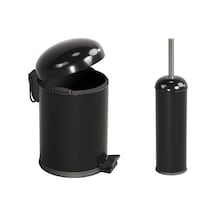 Aqua Bagno Smile Klozet Fırçası + Çöp Kovası 5 Lt -2 Parça Set, Mat Siyah Çok Renkli