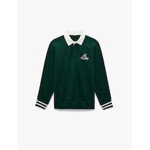 Koton Regular Fit Şardonlu Renk Kontrastlı Çizgili Polo Yaka Baskılı Sweatshirt Yeşil 6wam70163mk Yeşil