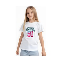 Panios Kids Authentic Baskılı Kız Çocuk Kısa Kollu T-shirt Beyaz