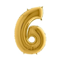 6 Rakamlı 16 İnç Gold Renk Folyo Balon 36 Cm Altın 256