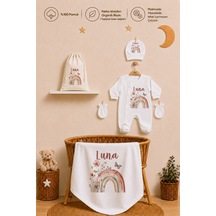 Pia Baby İsim Baskılı Kız Bebek Hastane Çıkışı Battaniyeli Tulum Takımı %100 Pamuk Kıyafet Kesesi Yeni Doğan Bebek Hediyesi 1080btk3x Ekru