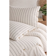 Uçkan Home %100 Organik Pamuk Yıkanmış Çizgili Çift Kişilik Nevresim Takımı-naturalis Serisi--uh-00087 Antrasit - Kremit