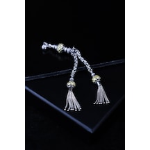 Encili Silver 925 Ayar Gümüş Çift Sallantılı Arnavut Zincirli Sarı Mineli Tesbih Püskülü Gümüş