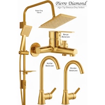 Lüks Banyo Lavabo Mutfak Bataryası Ve Robot Duş Takımı Gold Renk Altın