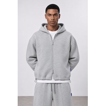Respire Erkek Lastik Detaylı Panda Oversize Zip Gri Melanj