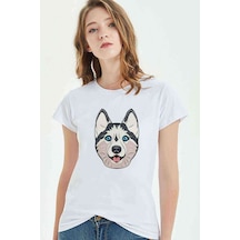 Dog Head Köpek Baskılı Beyaz Kadın Tshirt (534310127)