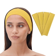 4lü Kadın Saç Bandı Bandana Pamuk Likralı Spor Headband Sarı