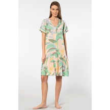 Türen Dokuma Düğmeli Elbise 3603/yeşil 001