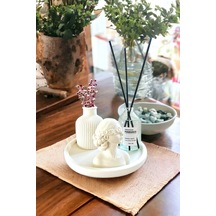 Dekoratif Çizgili Kuru Çiçek Pampas Vazosu Fresh Soft Oda Kokusu Kadın Büst Standlı Set