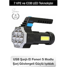 Fener Usb Şarjlı El Feneri 7 Xpe Cob Led 5 Modlu Şarj Göstergeli Güçlü Işıldak Abs Gövdeli Taşınabi Çok Renkli
