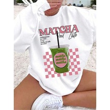 Startmore Women's Casual Loose Fit Matcha Drink Graphic Pullover Sweatshirt, Round Neck Long Sleeve Çok Renkli