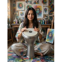 Vatan Darbuka, Gümüş Rengi Metal, 5 Numara, Geleneksel Türk Müzik Enstrümanı, Profesyonel Darbuka 22cm Çap