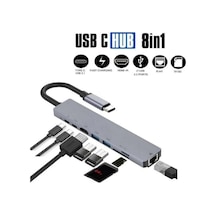 8 in 1 Ethernet SD - USB Type-C - Hub - HDMI Girişli Apple Uyumlu MacBook Çevirici