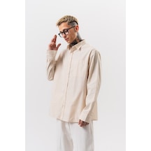 Respire Erkek Poplin Oversize Gömlek Bej