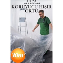 4x7,5 Metre Pratik Hışır Branda Örtü Ev Ofis Boya Badana İnşaat Tadilat Temizlik Naylonu Parke Zemin Mobilya Eşya Toz Kir Nem Koruyucu Kalın Ambalaj Naylon Branda Taşınma Örtüsü Zemin Koruyucu 50m² Beyaz Beyaz