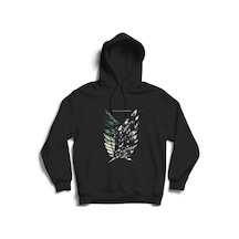 Attack On Titan Anime Baskılı Kapüşonlu Sweatshirt Siyah