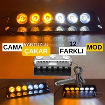 S6 Cam İçi Vantuzlu Ambulans İtfaiye Çakar Lamba İkaz Lambası 6 Ledli 12 Farklı Mod Sarı Beyaz Çakmaklık Girişli 00 Şüscaroto Aksesuar