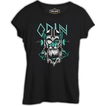 Odin Viking With Raven Birds Siyah Kadın Tshirt 001