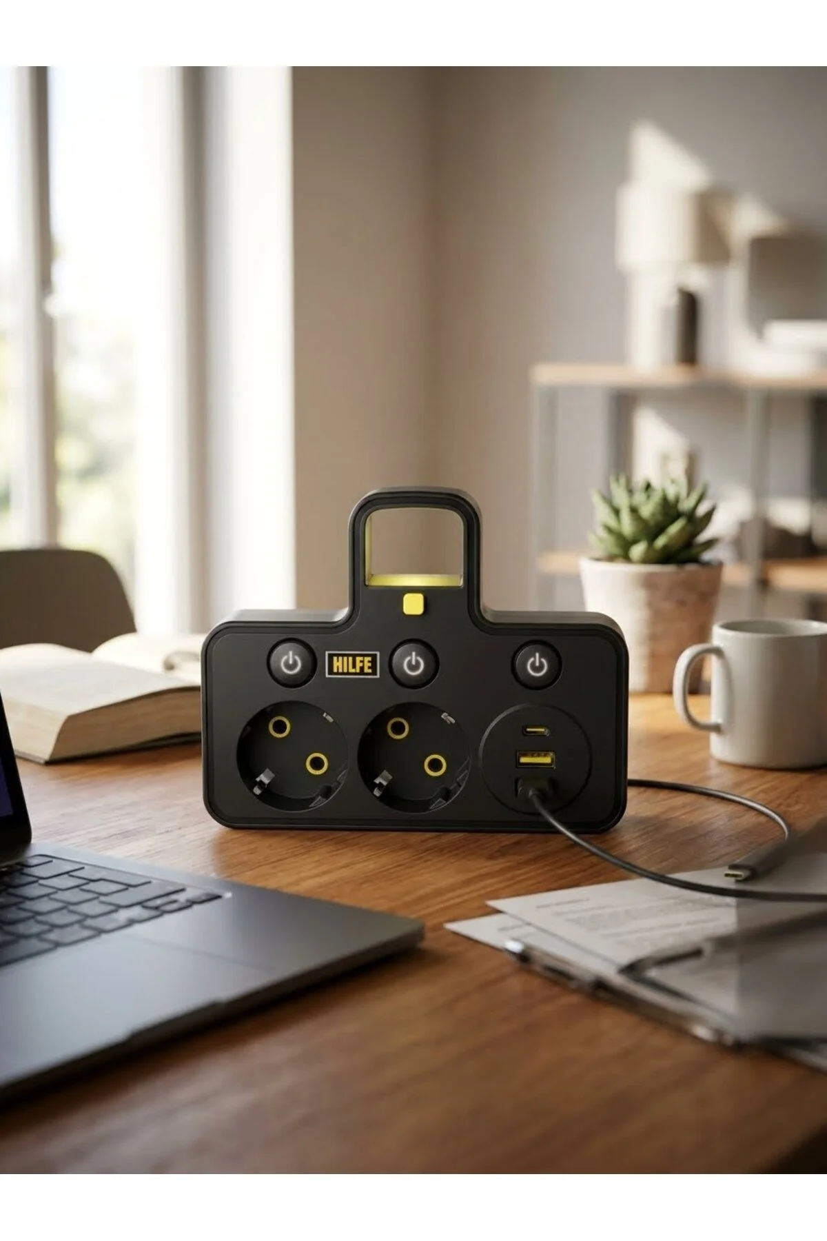 Akım Korumalı Led Işıklı Usb'li Priz Çoklayıcı Siyah Diğer