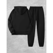 Unisex Siyah Mini Always Baskılı Eşofman Kapüşon- Kışlık Şardonlu Kumaş Siyah