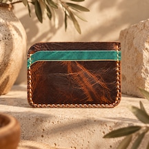 Oakco Leather Hakiki Deri Handmade Kahverengi-yeşil Kartlık Açık Kahverengi - Taba