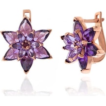 Gümüş Rose Mor Lotus Çiçeği Kadın Küpe Gümüş