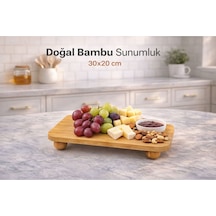 Bambu Top Mantar Ayaklı Dikdörtgen Sunumluk 20x30 Cm Şık Pasta & Tatlı Servis Tabağı Kahverengi
