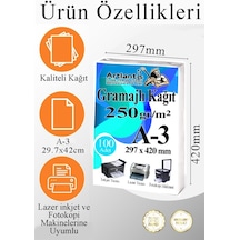 A3 Gramajlı Fotokopi Kağıdı 250 Adet 250 Gr Sertifika Kağıdı Kalın Kağıt Baskı Tüm Yazıcılara Uyumlu 29,7x42cm Ofis Büro