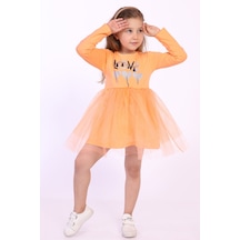 Toontoy Kız Çocuk Love Kalp Baskılı Elbise Somon