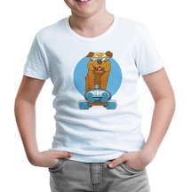 A Dog On A Blue Skate Wearing Sunglasses Beyaz Çocuk Tshirt 001