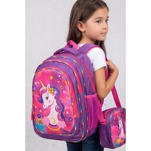 Unicorn Desenli Beslenme Çantalı İlkokul Ve Anaokulu Sırt Çantası Seti Ergonomik Çocuk Okul Çantası Mor