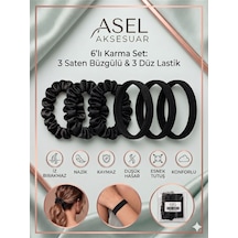 6 Lı Karma Set Saten Büzgülü Ve Düz Saç Lastiği Toka Farklı Renk Seçenekli F
