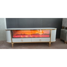Bluetoothlu Şömineli Tv Ünitesi 170x65x38 Ahşap - Beyaz