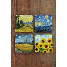 Doğal Taş Bardak Altlığı - Van Gogh Aı Eserleri Baskılı 10x10cm Yapay Zeka Stone Coasters 485 Çok Renkli