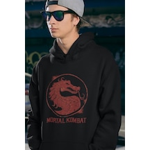Sevbano Tasarım Mortal Kombat Baskılı Unisex Oversize Anime Hoodie Siyah