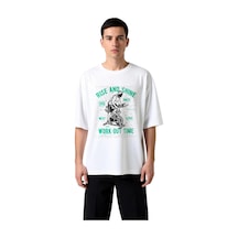 Paybuy Erkek Oversize Tişört %100 Pamuk Egzersiz Motivasyon Baskısı Spor Beyaz