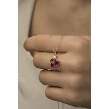 Nereze 925 Ayar Gümüş Rose Zirkon Taşlı Kiraz Kolye
