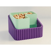 3d Baskı Fıstık Kasesi - Çift Hazneli Kabuk Ayırıcı Sunum Kasesi - Mor Mint Çok Renkli