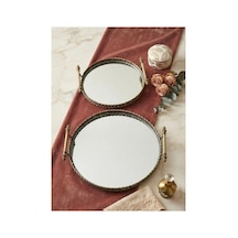 Vintage Dekoratif Jardinyer Aynalı Bronz Yuvarlak 2 Li Tepsi