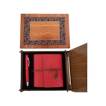 Ahşap Kutulu Kırmızı Deri Defter Ve Metal Kalem Set Arbltgs3zuhfbpl5c9g