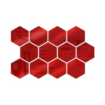 Mufunye Kırmızı Akrilik Hexagon Yansıtmali Duvar Sticker Seti 12 Adet - 20x17x10cm, Çocuk Odası/banyo Dekorasyonu, Dıy Desenler, Kolay Kurulum Kırmızı