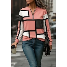 Kadın Uzun Kollu Yakadan Fermuarlı Desenli Şardonlu Dalgıç Bluz Çok Renkli Çok Renkli Kadın Uzun Kollu Yakadan Fermuarlı Desenli Şardonlu Dalgıç Bluz Çok Renkli Çok Renkli