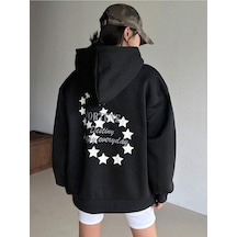 Fortune Stars Hırka - Siyah Baskılı Oversize Kapüşonlu Siyah