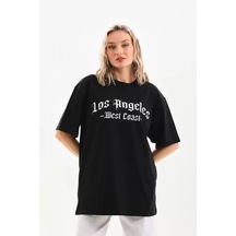 Unisex Baskılı Oversize T-shirt - Siyah Siyah