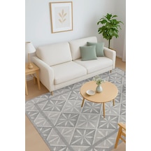 Nora Gri Geometrik Desenli Dokuma Tabanlı Modern Şönil Halı Al 502 Gri