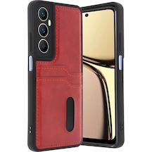 Newface Realme C65 Sara Kartvizitli Deri Kılıf - Kırmızı Resimdeki
