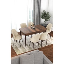 Masa Barok Ahşap 6 Krem Sandalye